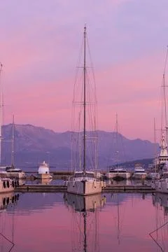 Sailboat in the pink rays 写真素材