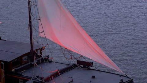 Sailboat with red sails. Not sailing yacht on the pier. 動画素材 119564376