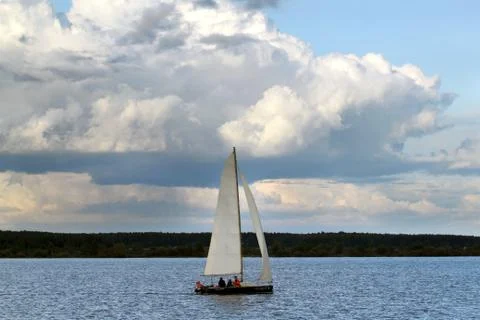 Sailboat on the river Stock Photos
