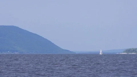 Sailboat on the river water Video stock 78362256