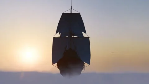 A sailboat sailing against the wind and waves on a sea shrouded in mist. Video stock 321785604