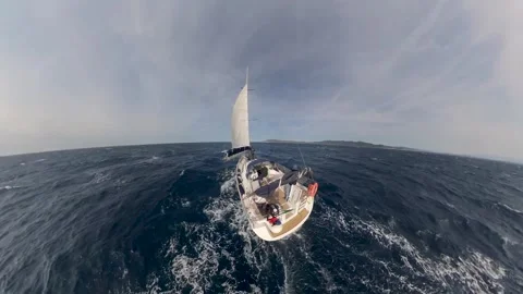 Sailboat sailing fast, aerial view with a wide angle from the stern Stock Footage 293487437