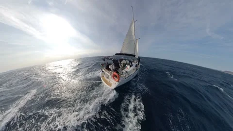 Sailboat sailing fast, aerial view with a wide angle from the stern Stock Footage 293487514