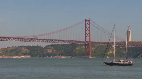 Sailboat sailing in Lisbon Stock Footage 8835725
