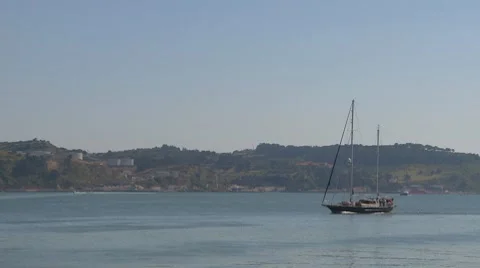 Sailboat sailing in Lisbon Stock Footage 8835733