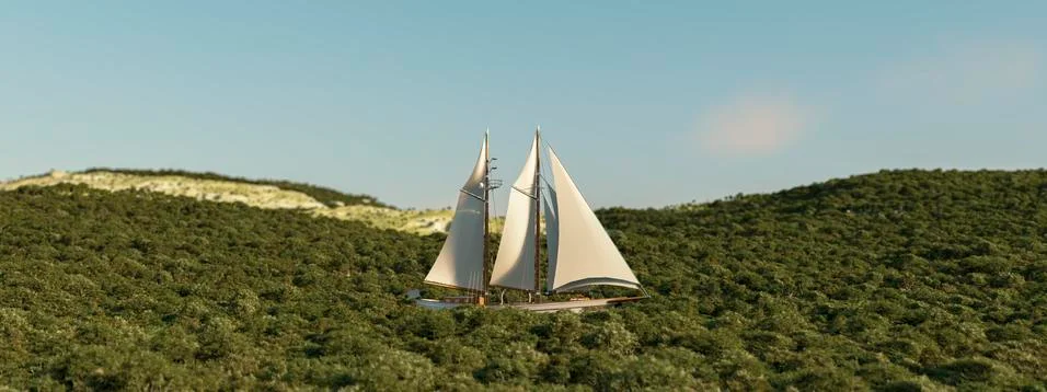 Sailboat sailing through a forest of trees Stock Illustration