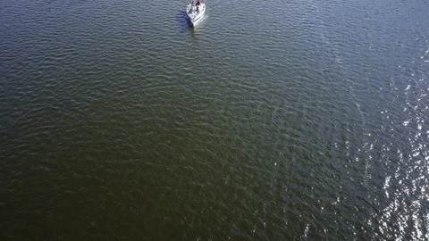 The sailboat sails along the river Video stock 95546837