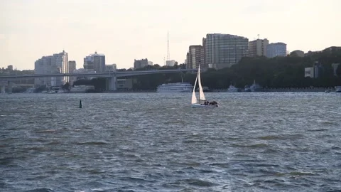 Sailboat sails on water Stock Footage 222794293