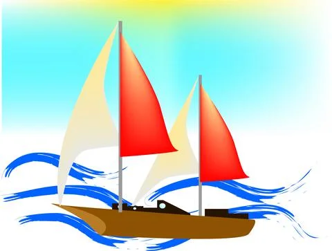 Sailboat with sails on the water Stock Illustration
