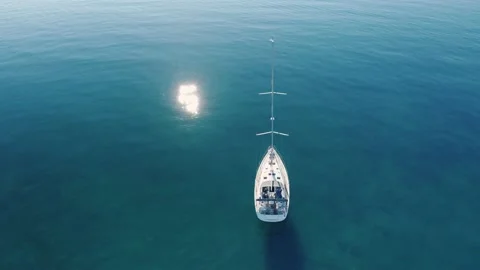 Sailboat on the sea TopDown Stock Footage 232464469