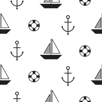 Sailboat seamless nautical vector pattern in scandinavian style Stock Illustration