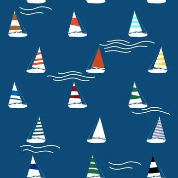 Sailboat seamless pattern, vector illustration 库存插图