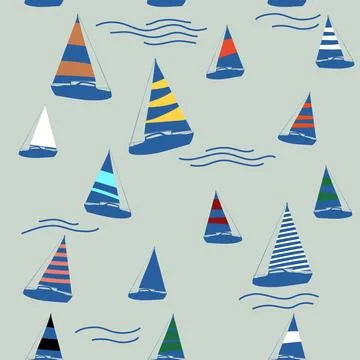 Sailboat seamless pattern, vector illustration 库存插图