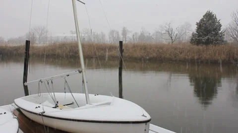Sailboat in the snow Stock Footage 39111720