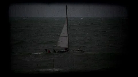 Sailboat in storm Stock Footage 8621357