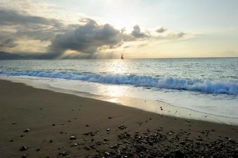 Sailboat Sunrays Stock Photos