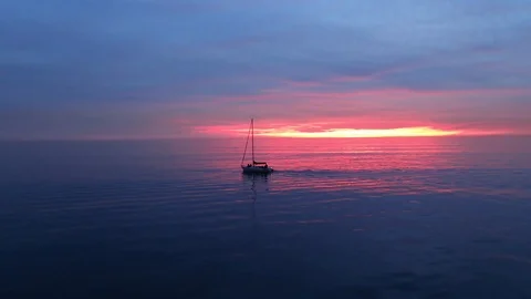 Sailboat on sunset aerial view Stock Footage 122492675