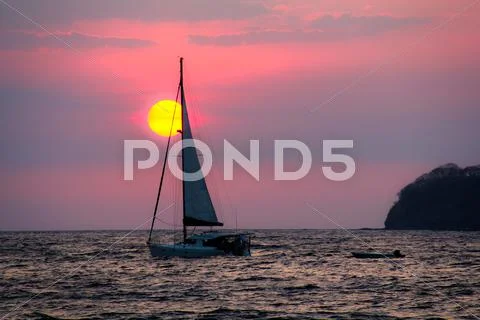 Sailboat Sunset Costa Rica Stock Photos