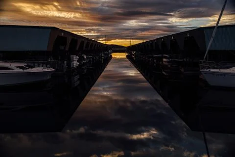 Sailboat Sunset on the Docks Stock Photos