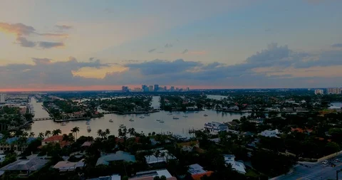 Sailboat Sunset Downtown City 4K Fort Lauderdale Florida Stock Footage