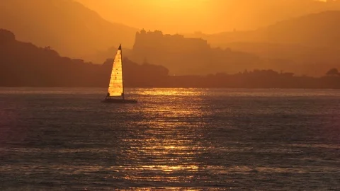 Sailboat at sunset Stock Footage 96582021
