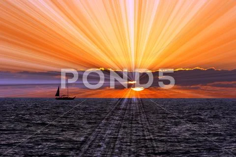 Sailboat Sunset Journey Stock Photos