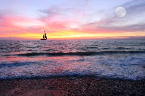 Sailboat Sunset Stock Photos