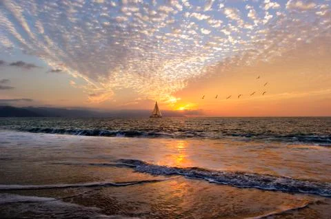 Sailboat Sunset Stock Photos