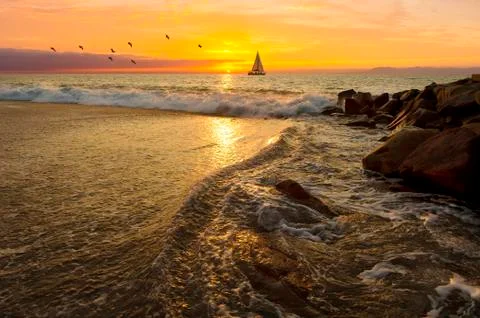 Sailboat Sunset Stock Photos