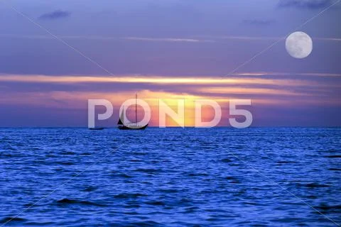 Sailboat Sunset Silhouette Stock Photos