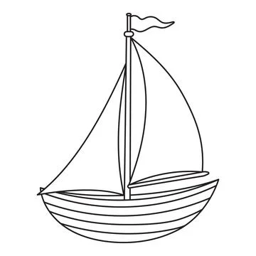Sailboat Vector illustration. Linear Drawing of sailing ship on isolated Stock Illustration