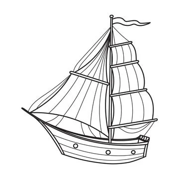 Sailboat Vector illustration. Linear Drawing of sailing ship for Baby coloring Stock Illustration