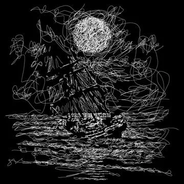 Sailboat vector sketch illustration scribble art Stock Illustration