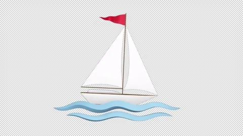 Sailboat on the waves, summer animation 3D on a transparent alpha channel Stock Footage 280292800