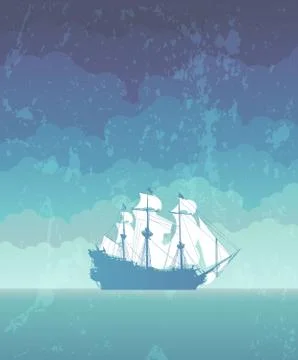 Sailboat with white sails Stock Illustration