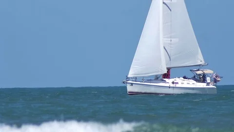 Sailboat in windy Atlantic Ocean Stock Footage 74587080