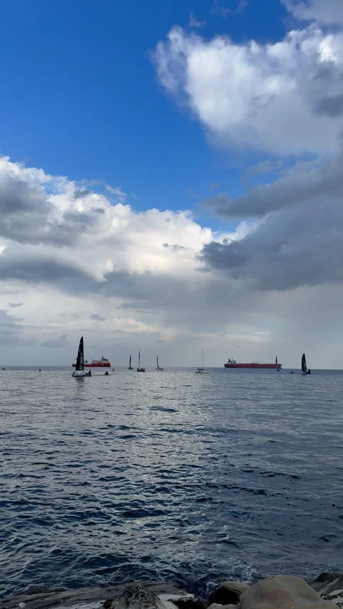Sailboats and cargo ship Stock Footage 339747622