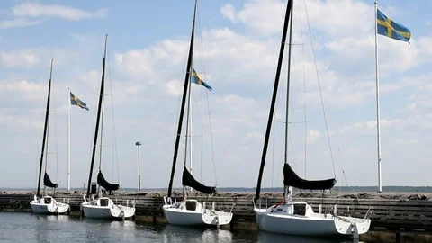 Sailboats and flags Stock Footage 90885878