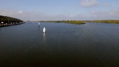 Sailboats on the Dnipro river Stock Footage 116126061
