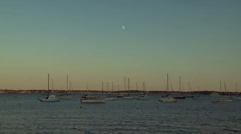 Sailboats moored on harbor Stock Footage 54593154
