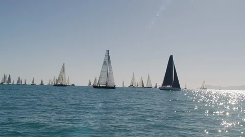 Sailboats ruling the ocean Stock Footage 91387955
