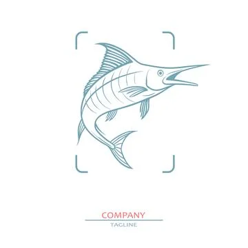 Sailfish, swordfish, marlin on blobs background. Seafood shop logo, signboard Stock Illustration