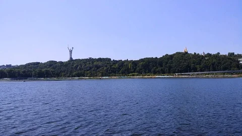 Sailing across The Motherland Monument in Kiev, Ukraine 4K Stock Footage