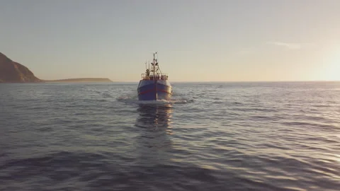Sailing along cliffside ocean bays in South Africa captured at sunset Stock Footage 288082555
