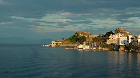 Sailing along the Corfu at sunset Stock Footage 64860028
