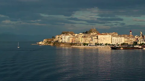 Sailing along the Corfu at sunset Video stock 68923211