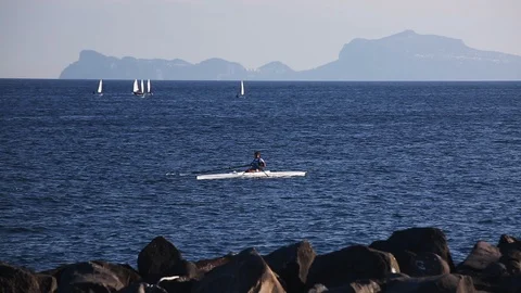 Sailing and school and rowing training Stock Footage 117906601