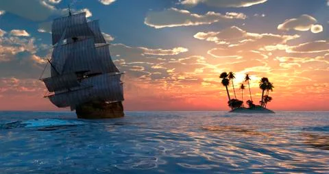 Sailing and sunset Stock Illustration