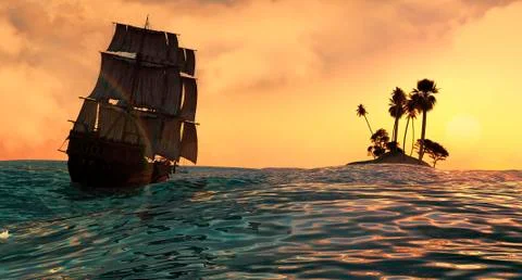 Sailing and sunset Stock Illustration