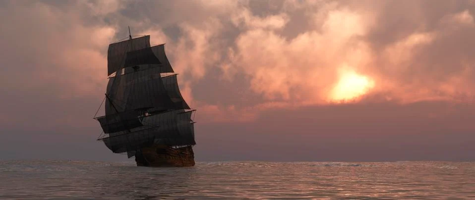 Sailing and sunset Stock Illustration